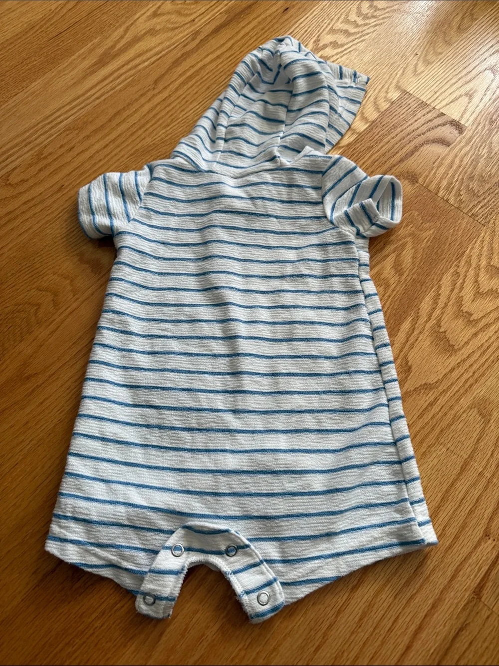 Carter's Blue & White Striped Hooded Baby Romper